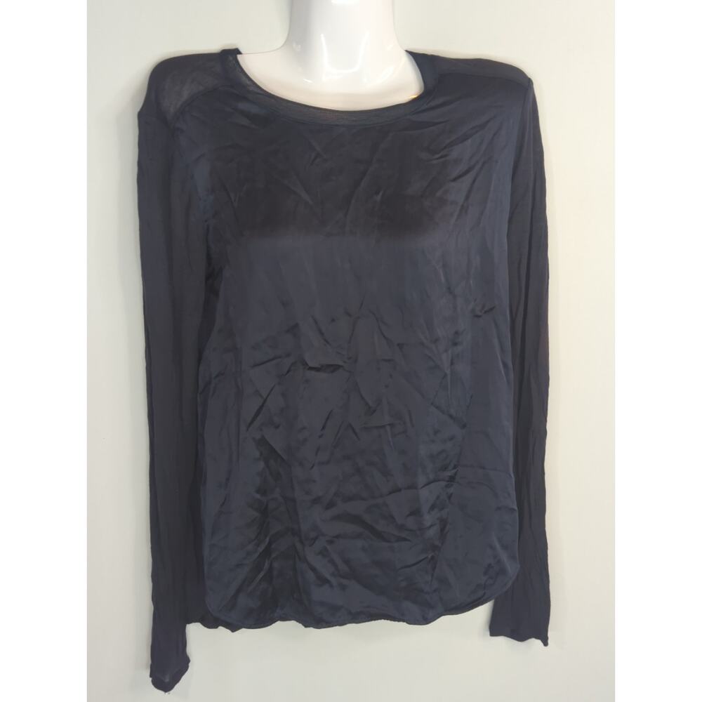 Vince Navy Blue Sheer Back Neck  Long Sleeve Crew Neck Casual Top Womens MEDIUM‎